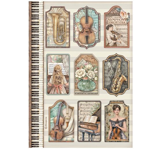 Assortimento di seta paglia con motivi Stamperia "Symphony", DIN A4, set di 6 pezzi
