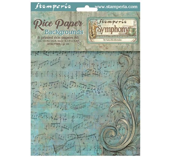 Seta di paglia con motivi backgrounds Stamperia "Symphony", DIN A6, set di 8 pezzi