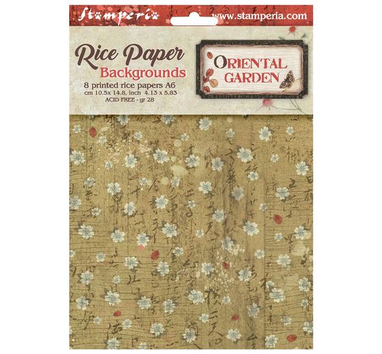 Seta di paglia con motivi backgrounds Stamperia "Oriental Garden", DIN A6, set di 8 pezzi