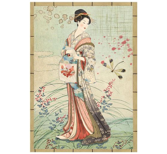 Assortimento di seta paglia con motivi Stamperia "Oriental Garden", DIN A6, set di 8 pezzi