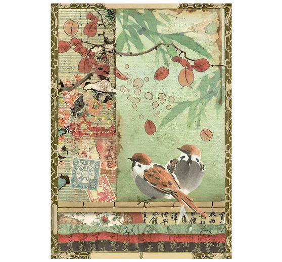 Assortimento di seta paglia con motivi Stamperia "Oriental Garden", DIN A6, set di 8 pezzi