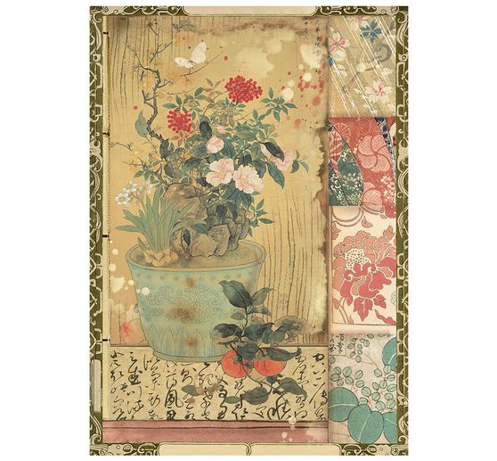 Assortimento di seta paglia con motivi Stamperia "Oriental Garden", DIN A6, set di 8 pezzi