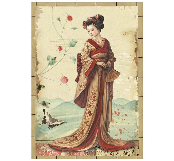 Assortimento di seta paglia con motivi Stamperia "Oriental Garden", DIN A6, set di 8 pezzi