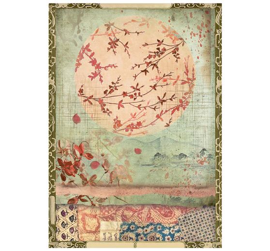 Assortimento di seta paglia con motivi Stamperia "Oriental Garden", DIN A6, set di 8 pezzi
