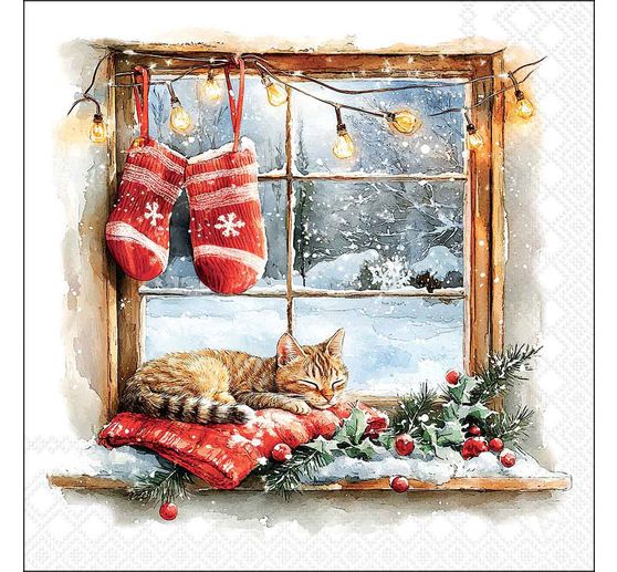 Napkin "Winter window with cat"