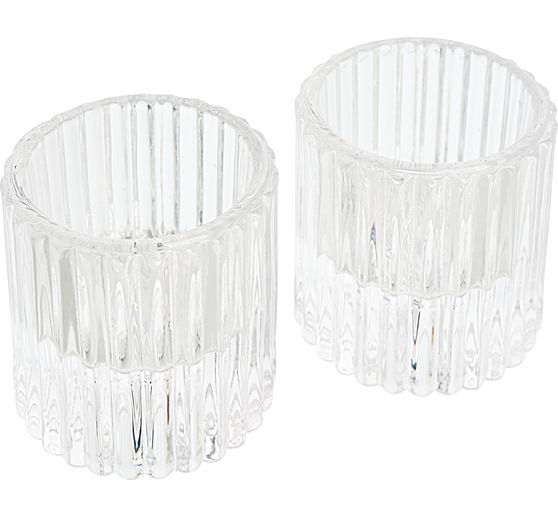 VBS Glass candle & tealight holder, ribbed, reversible, 2 pcs.
