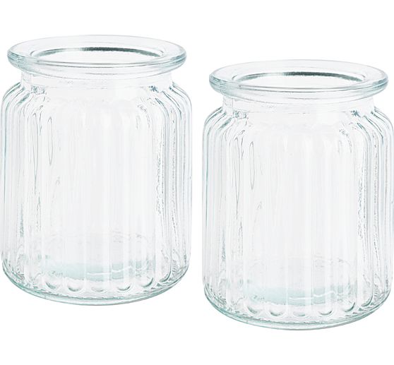 Vaso-lanterna in vetro VBS "Grooves", 2 pezzi