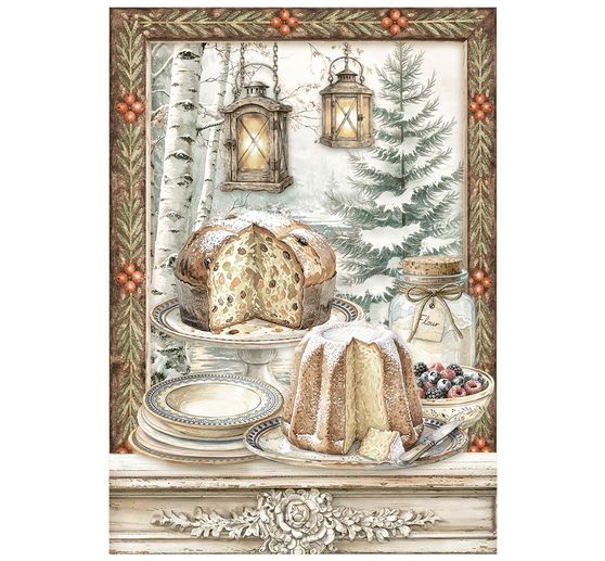 Assortimento di seta paglia con motivi Stamperia "White Christmas", DIN A6, set di 8 pezzi