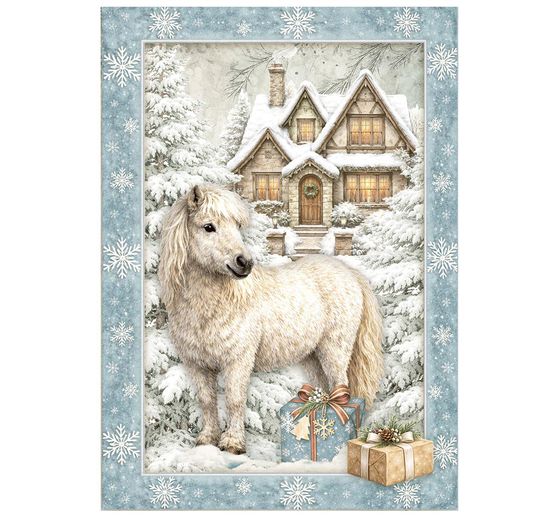 Assortimento di seta paglia con motivi Stamperia "White Christmas", DIN A6, set di 8 pezzi