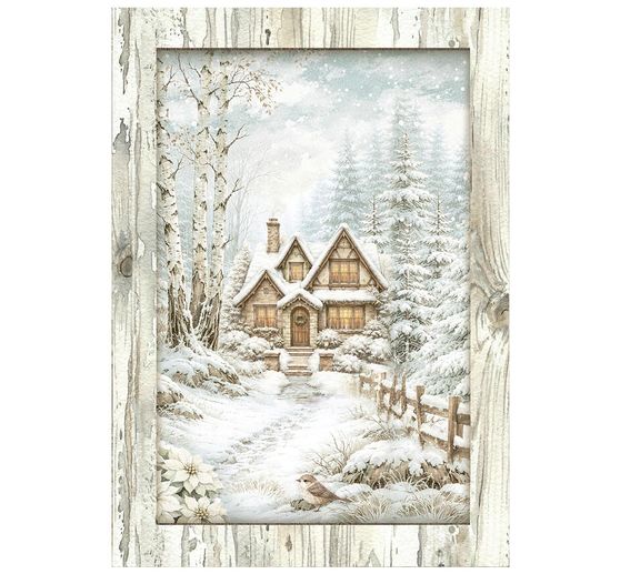 Assortimento di seta paglia con motivi Stamperia "White Christmas", DIN A6, set di 8 pezzi