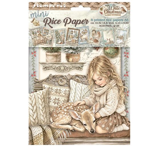 Assortimento di seta paglia con motivi Stamperia "White Christmas", DIN A6, set di 8 pezzi