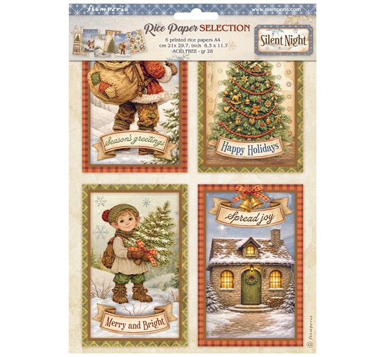 Assortimento di seta paglia con motivi Stamperia "Silent Night", DIN A4, set di 6 pezzi