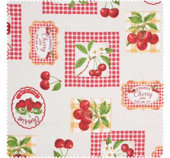 Motif fabric linen look "Cherries"