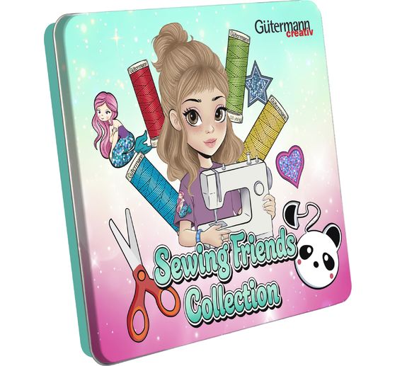 Set di fili da cucito G&uuml;termann Sewing Friends Collection Box 15 x 100 m, con accessori