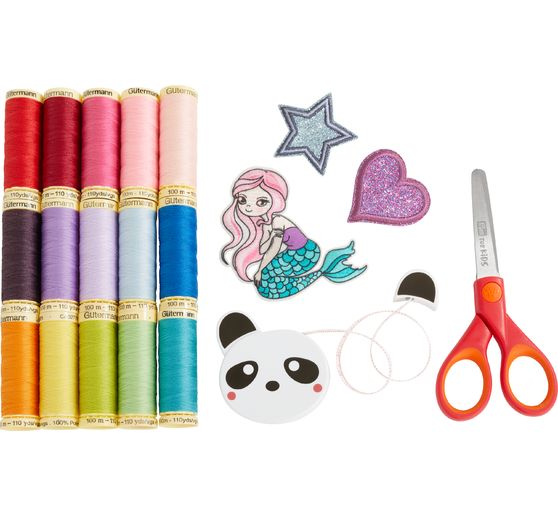 Set di fili da cucito G&uuml;termann Sewing Friends Collection Box 15 x 100 m, con accessori