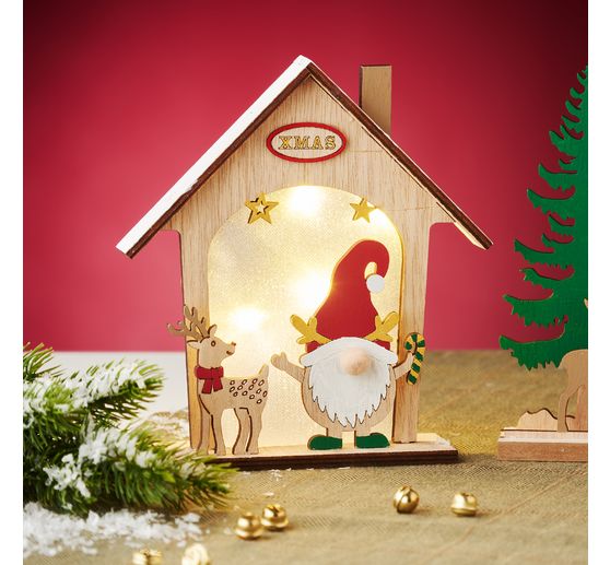 Kit di montaggio in legno VBS "Casa dello gnomo", incl. LED