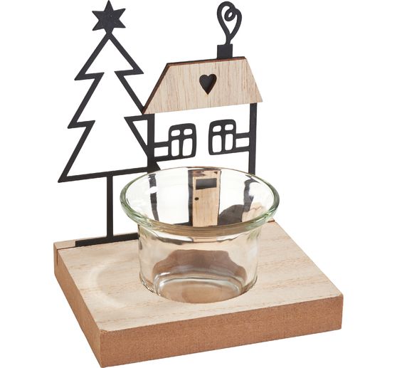 VBS Tealight holder "House & fir tree", incl. glass holder