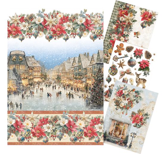 Motivo in paglia di seta assortimento Ciao Bella "Merry & Bright", set di 4 pezzi