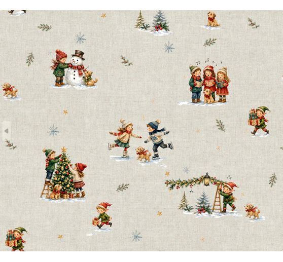 Tessuto di cotone "Bambini di Natale Nostalgia", spalmato in acrilico