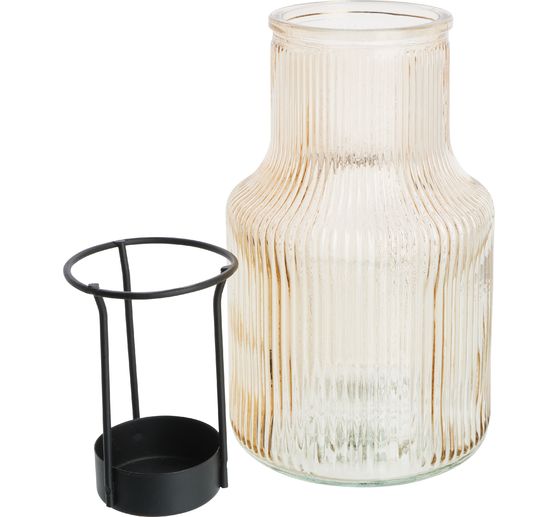 VBS Glass hurricane with metal insert for tealight, Taupe