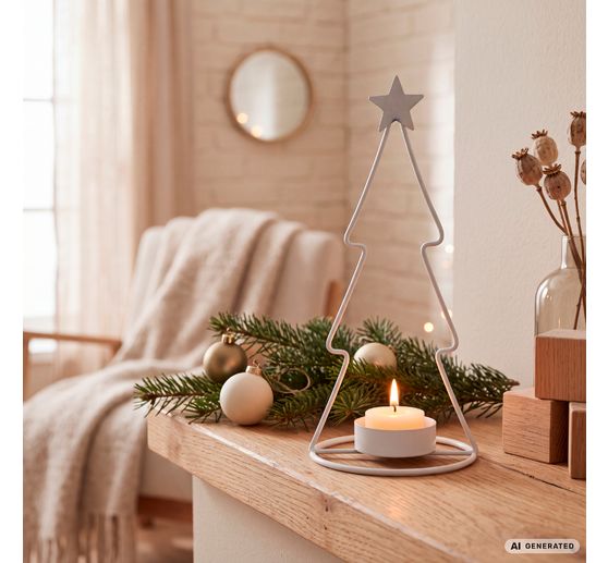 Portacandela per candela tealight VBS "Albero di Natale con stella"