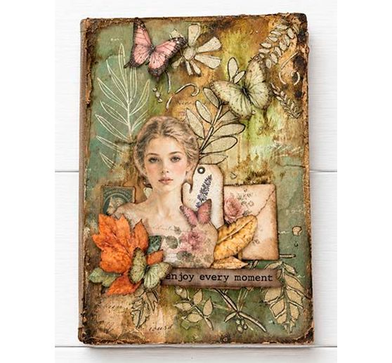 Seta di paglia con motivi backgrounds Stamperia "Flowers and Poems", DIN A6, set di 8 pezzi