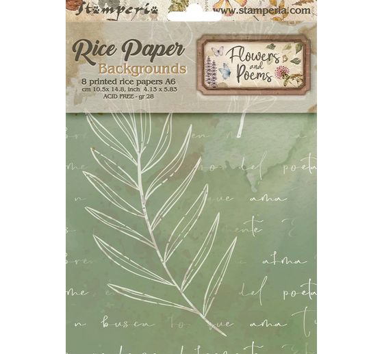 Seta di paglia con motivi backgrounds Stamperia "Flowers and Poems", DIN A6, set di 8 pezzi