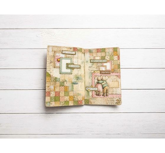 Seta di paglia con motivi backgrounds Stamperia "Cozy Family", DIN A6, set di 8 pezzi
