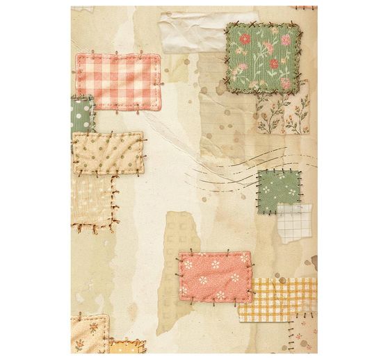 Seta di paglia con motivi backgrounds Stamperia "Cozy Family", DIN A6, set di 8 pezzi