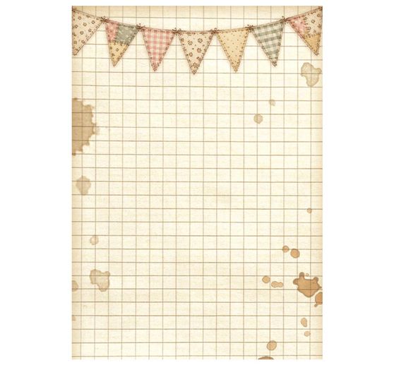 Seta di paglia con motivi backgrounds Stamperia "Cozy Family", DIN A6, set di 8 pezzi