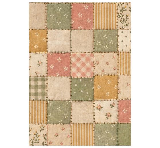 Seta di paglia con motivi backgrounds Stamperia "Cozy Family", DIN A6, set di 8 pezzi