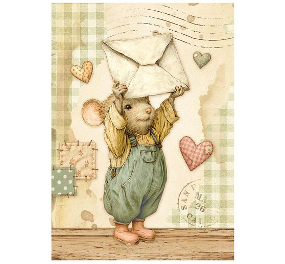 Assortimento di seta paglia con motivi Stamperia "Cozy Family", DIN A6, set di 8 pezzi