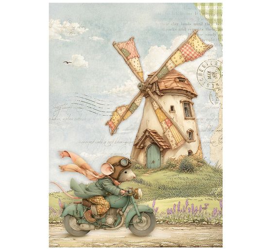 Assortimento di seta paglia con motivi Stamperia "Cozy Family", DIN A6, set di 8 pezzi