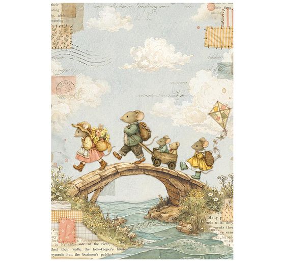 Assortimento di seta paglia con motivi Stamperia "Cozy Family", DIN A6, set di 8 pezzi