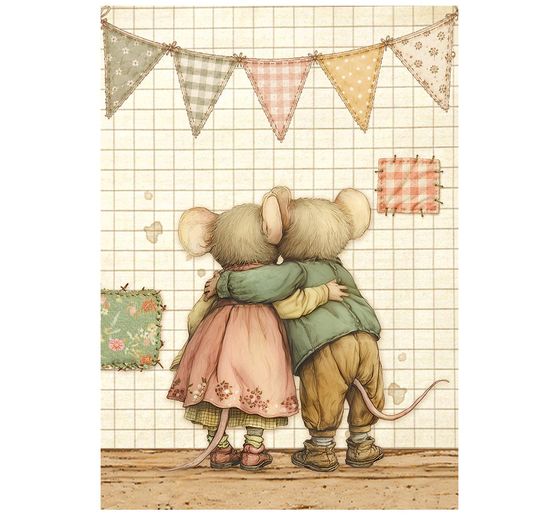 Assortimento di seta paglia con motivi Stamperia "Cozy Family", DIN A6, set di 8 pezzi