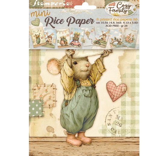 Assortimento di seta paglia con motivi Stamperia "Cozy Family", DIN A6, set di 8 pezzi