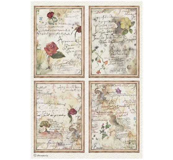 Assortimento di seta paglia con motivi Stamperia "Flowers and Poems", DIN A4, set di 6 pezzi
