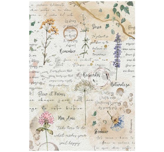 Assortimento di seta paglia con motivi Stamperia "Flowers and Poems", DIN A4, set di 6 pezzi