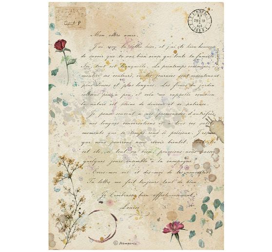 Assortimento di seta paglia con motivi Stamperia "Flowers and Poems", DIN A4, set di 6 pezzi