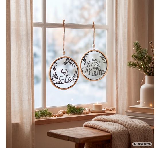 Anello decorativo con motivo in metallo VBS "Babbo Natale e renne"