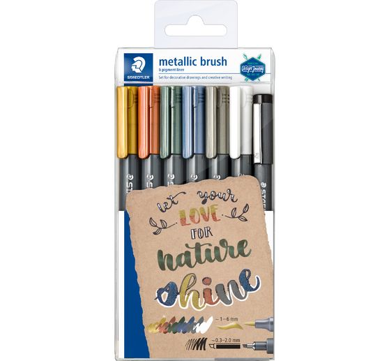 STAEDTLER Brush pen & Pigment Liner Set "Metallic", 7 pcs.