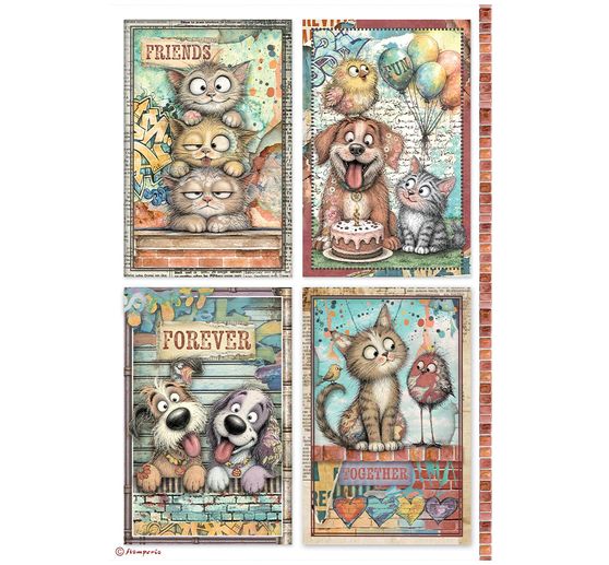 Stamperia Motif straw silk assortment "Furry Friends 2", DIN A4, set of 6