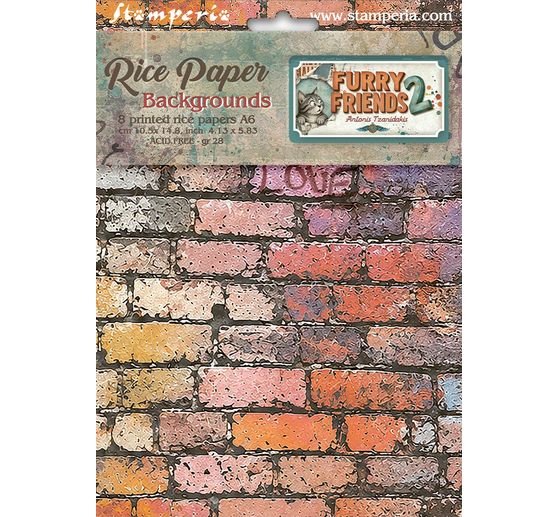 Seta di paglia con motivi backgrounds Stamperia "Furry Friends 2", DIN A6, set di 8 pezzi