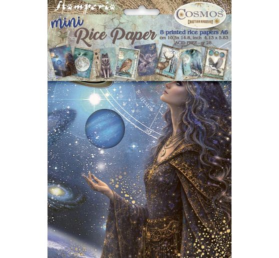 Assortimento di seta paglia con motivi Stamperia "Cosmos", DIN A6, set di 8 pezzi