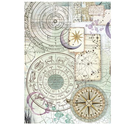 Seta di paglia con motivi backgrounds Stamperia "Cosmos", DIN A6, set di 8 pezzi