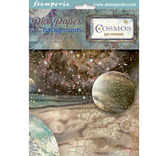 Seta di paglia con motivi backgrounds Stamperia "Cosmos", DIN A6, set di 8 pezzi