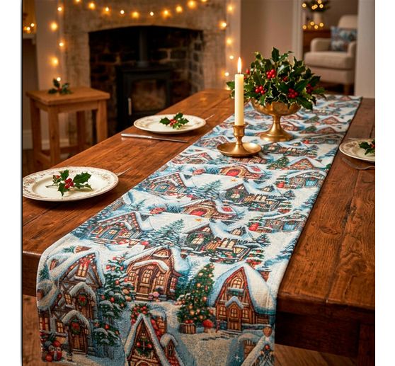 Tessuto gobelin con lurex "Snowy Village"