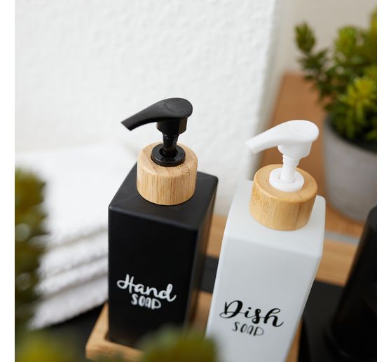 VBS Soap dispenser set &ldquo;Black & White&rdquo;, with bamboo tray