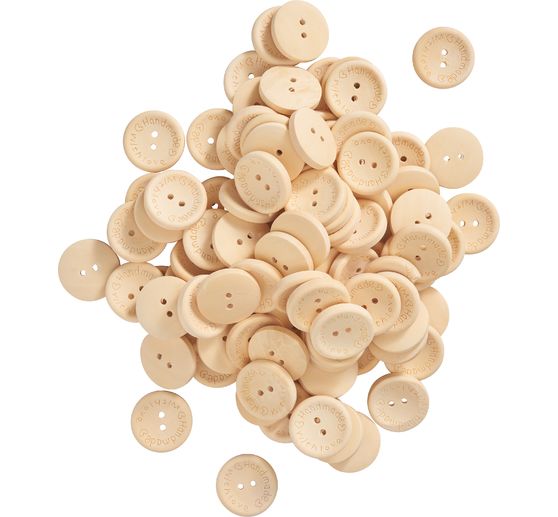 VBS Wooden buttons "Handmade with love", 100 pieces