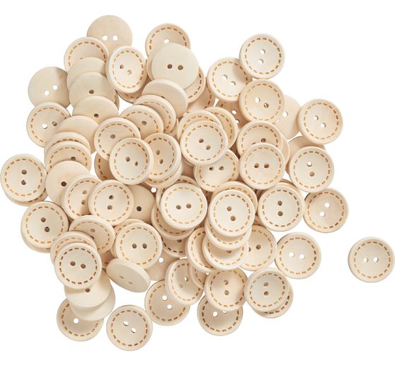 VBS Wooden buttons "Sewing stroke", 100 pieces